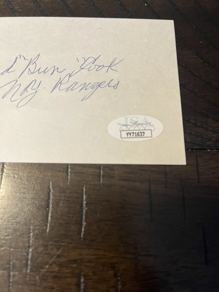 Fred Bun Cook Boston Bruins Rangers HOF signed autograph Hockey index card JSA! - Image 3 of 4