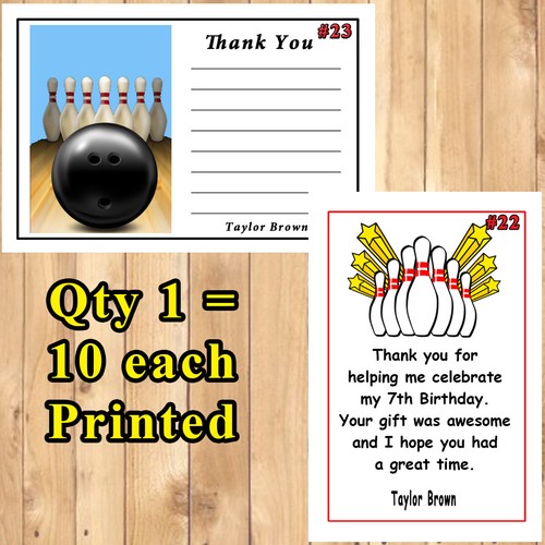 Bowling Birthday Invitations 10 ea w/env or Thank You Cards 10 ea Personalized - Picture 7 of 7