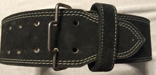 Double Prong, 4" Powerlifting Stiff Leather Gym Belt by BodyBuilding.com, Med/Lg