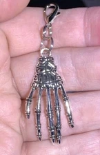 Silver Skeleton Hand Charm Zipper Pull & Keychain Add On Clip!!