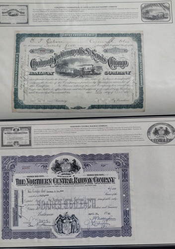 RAILROAD STOCK CERTIFACATES, LOT OF 41 PROTECTED IN BINDER~ ALL EXCELLENT COND - Picture 11 of 22