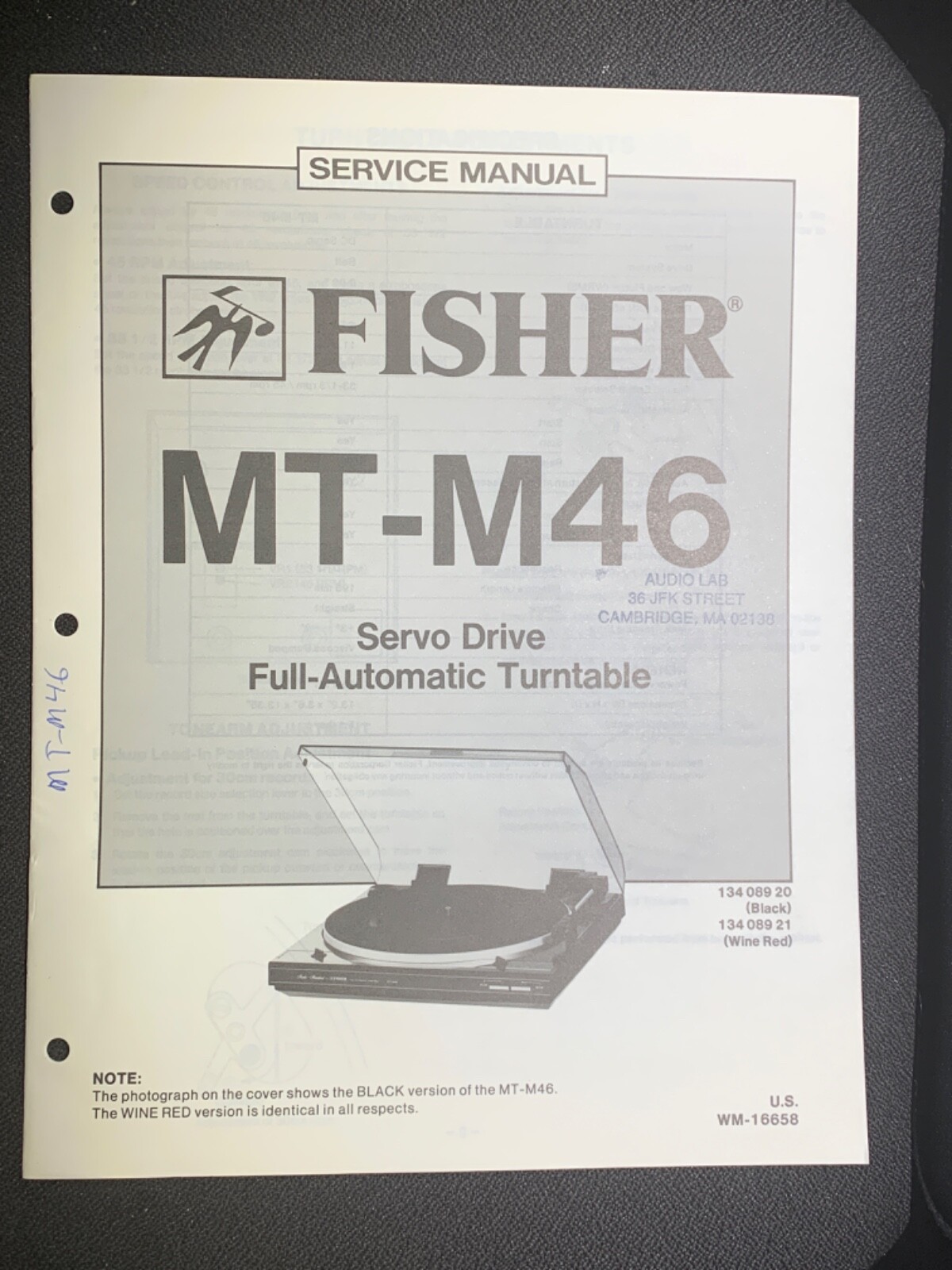 Fisher MT-M46 Full Auto Turntable Servo Service Manual Original