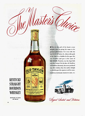 1945 Old Taylor Print Ad Kentucky Bourbon Whiskey Advertising Masters Choice