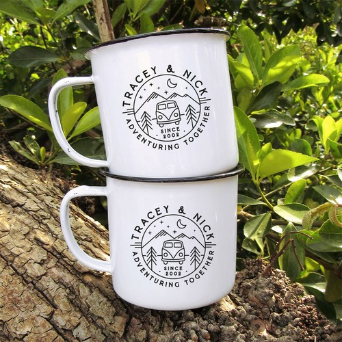 Taza de café personalizada Adventuring Together 380 ml esmalte de metal lata exterior - Imagen 9 de 18