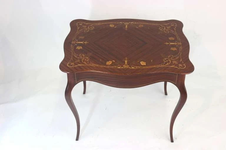 Majorelle Style French Art Nouveau Side Table with Floral Marquetry Inlay - Image 3 of 4