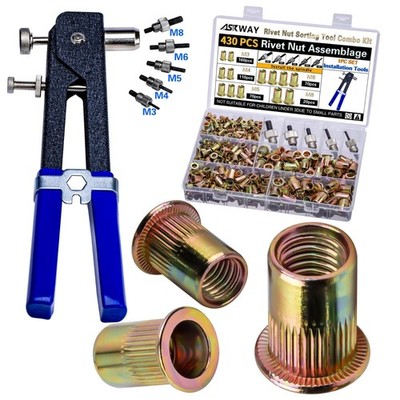 Pressure Rivet Nut Tool Kit, 430Pcs Metric Rivet Nut Combination (M8/M6/M5/M4/M3