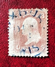 US 1861 Stamp Washington 3c with Rare Blue Town Cancel Roxbury Wisconsin
