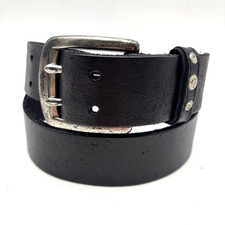 Vintage 00s Y2K Lucky Brand Black Leather Solid Brass Double Prong Belt 32-36"