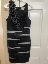 $170 Betsy & Adam One Shoulder Bandage Fitted Bodycon Dress, Size 10, Gray Black