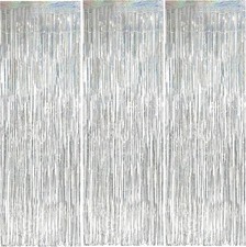 3 Pack Foil Curtain Backdrop 3.3x6.6 ft Tinsel Fringe Curtains for Parties