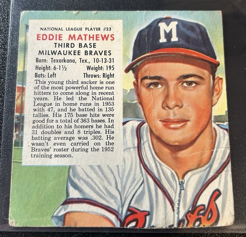 Eddie Mathews #23 1954 Red Man Tobacco card