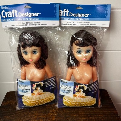 Darice Vintage Craft Designer Fashion Cushion Doll Brown Hair Blue Eyes 8.5''