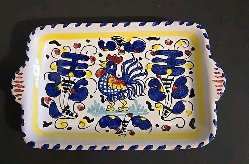 Vintage Sambuco Mario Pottery Handpainted Butter/Tray Dish 7.5"x4.25" From ITALY