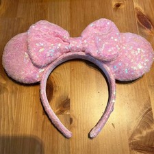 Disney- Parks Pink Sequin Aurora Minnie Mickey Mouse Ear Bow Headband Gifts 2025