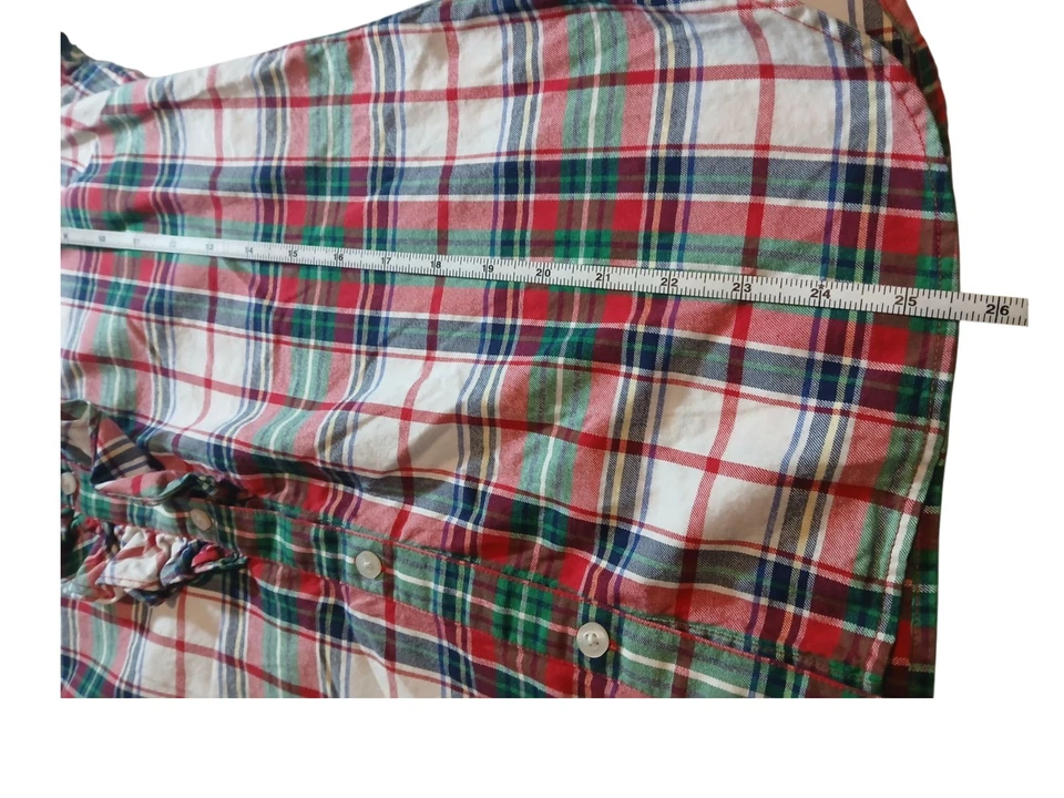 Blusa de franela para mujer con volantes a cuadros Vineyard Vines talla 4 vacaciones Navidad Foto 4 de 4