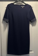 Karl Lagerfeld PARIS Dark Navy Blue Classic Dress Pearls Short Sleeve Size 10