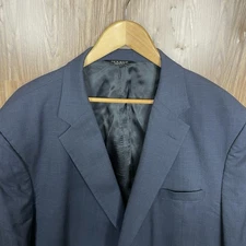 Jos A Bank Blazer Jacket Mens 54R Navy Blue Solid 100% Wool Two Buttons
