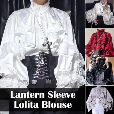 Gothic Lolita Loose Blouse Japanese Vintage Lantern Sleeve Lace Patchwork Shirt