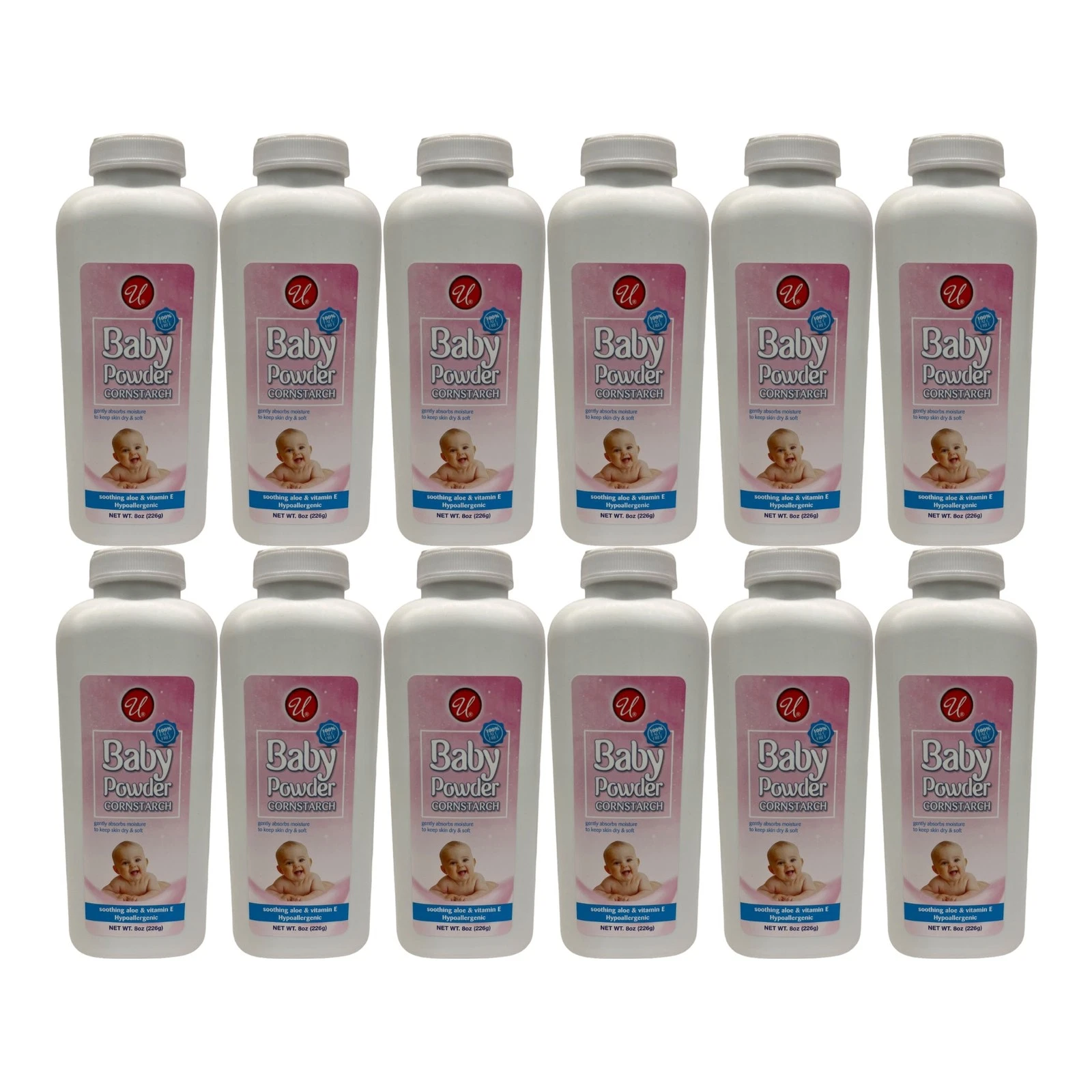 Baby Powder Cornstarch w/ Soothing Aloe & Vitamin E, 8oz. (226g) (Pack of 12)