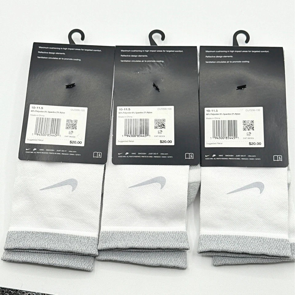 3 对 - 耐克 Spark 跑步袜男式 10-11.5 码缓冲船员白色 CU7200 — 第 3/4 张图片