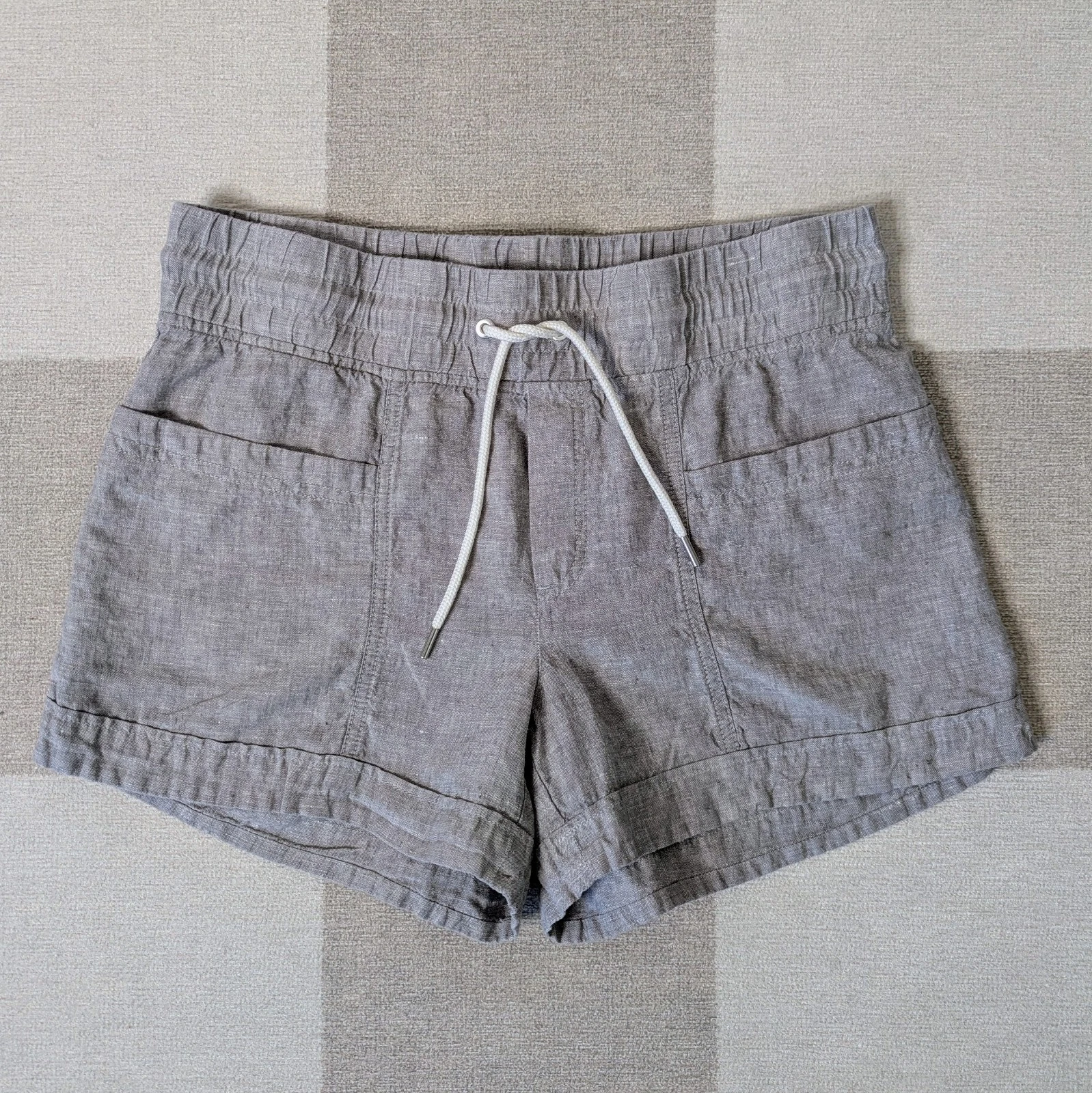 Athleta Cabo 100% Linen Pull On Shorts Elastic Waistband Gray Size 8