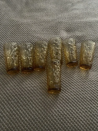 vintage set of 7 anchor hocking lido milano glass tumblers 5 1/2 " tall amber