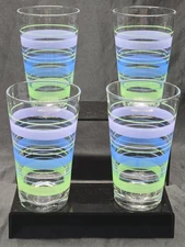 LIBBEY 6" Iced Tea Glass FESTIVA PASTEL STRIPES Beverage Tumbler - Set Of 4