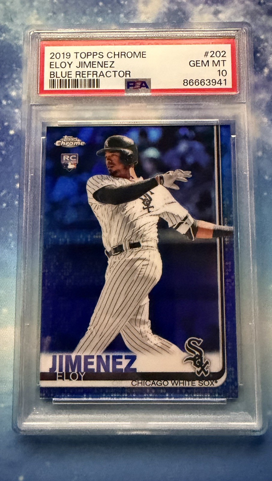 Eloy Jimenez #202 Blue Refractor 137/150 2019 Topps Chrome Rookie Card PSA 10