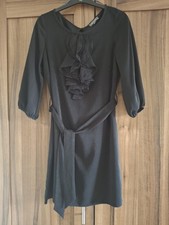 Ocation Black Little Dress With A Ruffled Neckline Size Uk 8