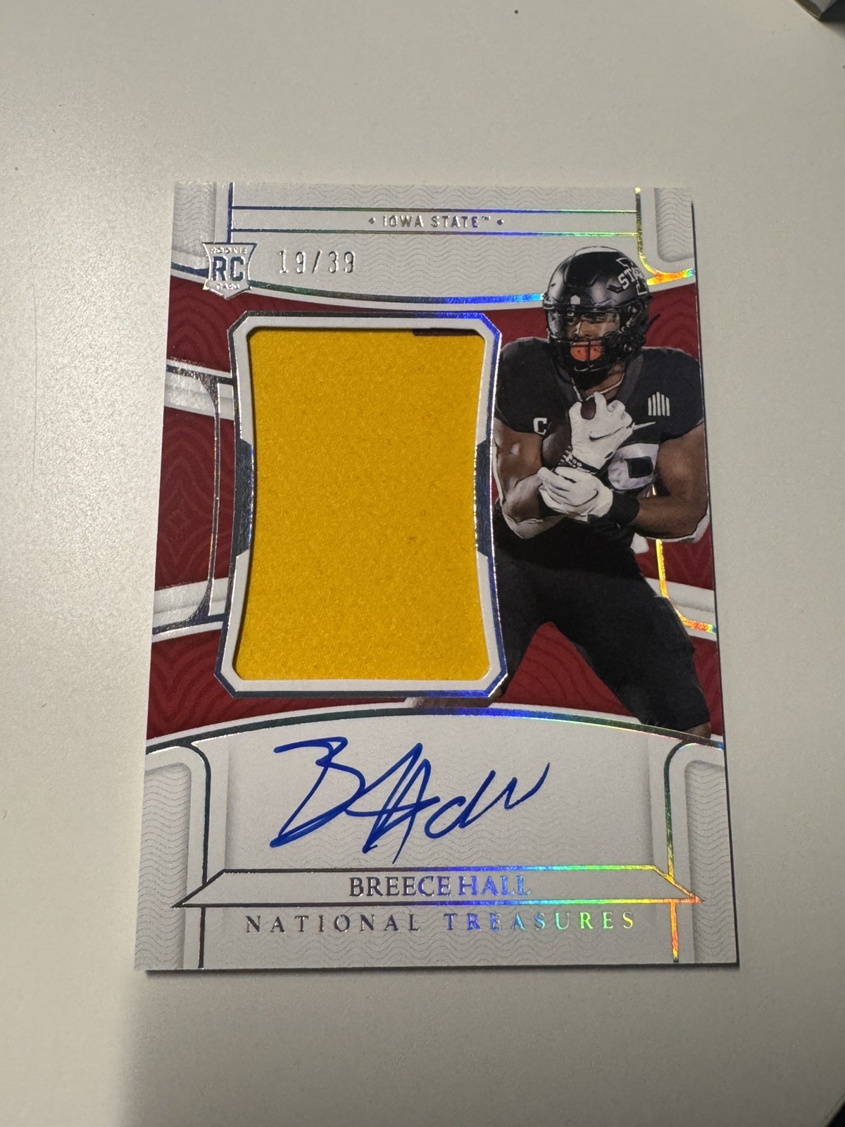 2022 Panini National Treasures Breece Hall RPA Rookie Patch Auto /39 Jets RC SSP