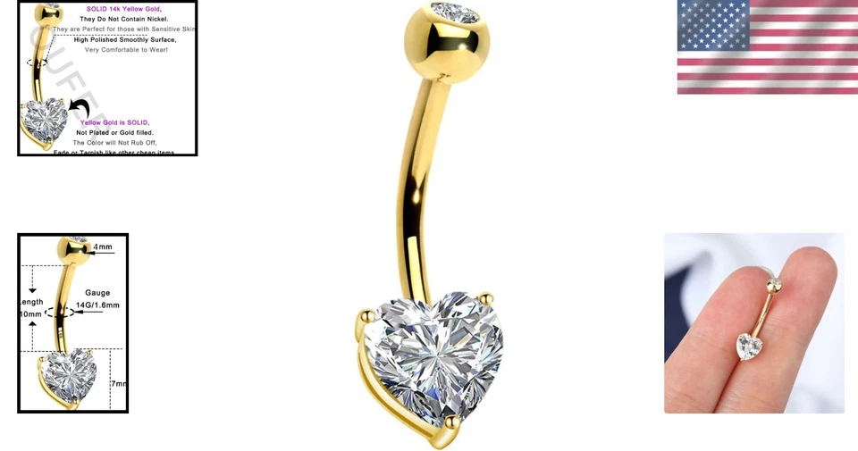 Ювелирные изделия с одним фианитом на пупке - Изображение 2 из 4