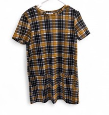 ZARA Trafaluc Plaid Fringe Mini Dress – Size M – Short Sleeve Tweed Style