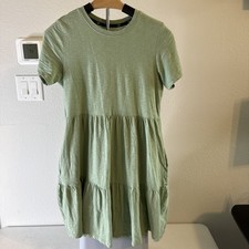 Gap Women’s All Cotton Knit Two Pocket Pullover Tiered Dress Green Size XS