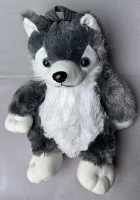 15  Plush Wolf Husky Animal Backpack with deep zipper pouch & adjustable straps