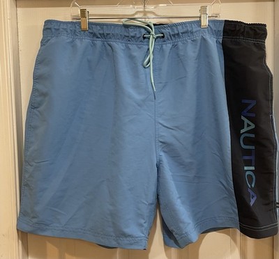 Nautica Men's Lt Blue Mesh Lined Swim Trunks Size 3XL With Pockets & Tie Waist