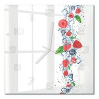 Wanduhr Aus Glas Mit Leisem Uhrwerk Waldbeeren Mit Eis WeißE Zeiger 30X30 Cm