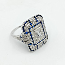 SIL Sterling Silver 925 Blue  White Cubic Zirconia Art Deco In Style Ring Sz 7