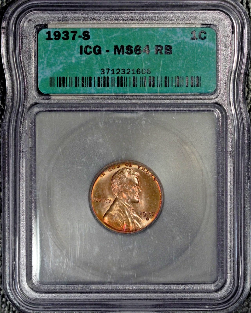 MS 64 Graded 1937 Year Lincoln Wheat US Small Cents (1909-1958