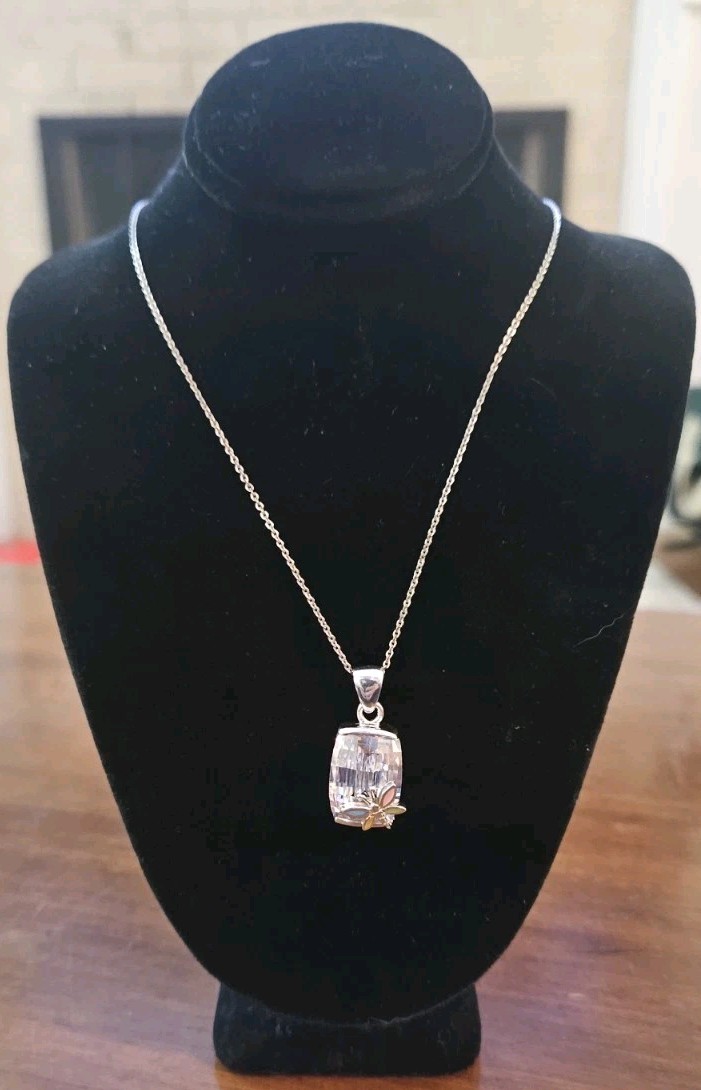 925 Rectangle Crystal Colored Stone Butterfly Nec… - image 1