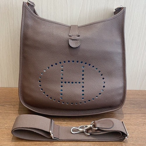 Authentic Hermes Evelyne31 TC Crossbody Bag Grey Silver Hardware