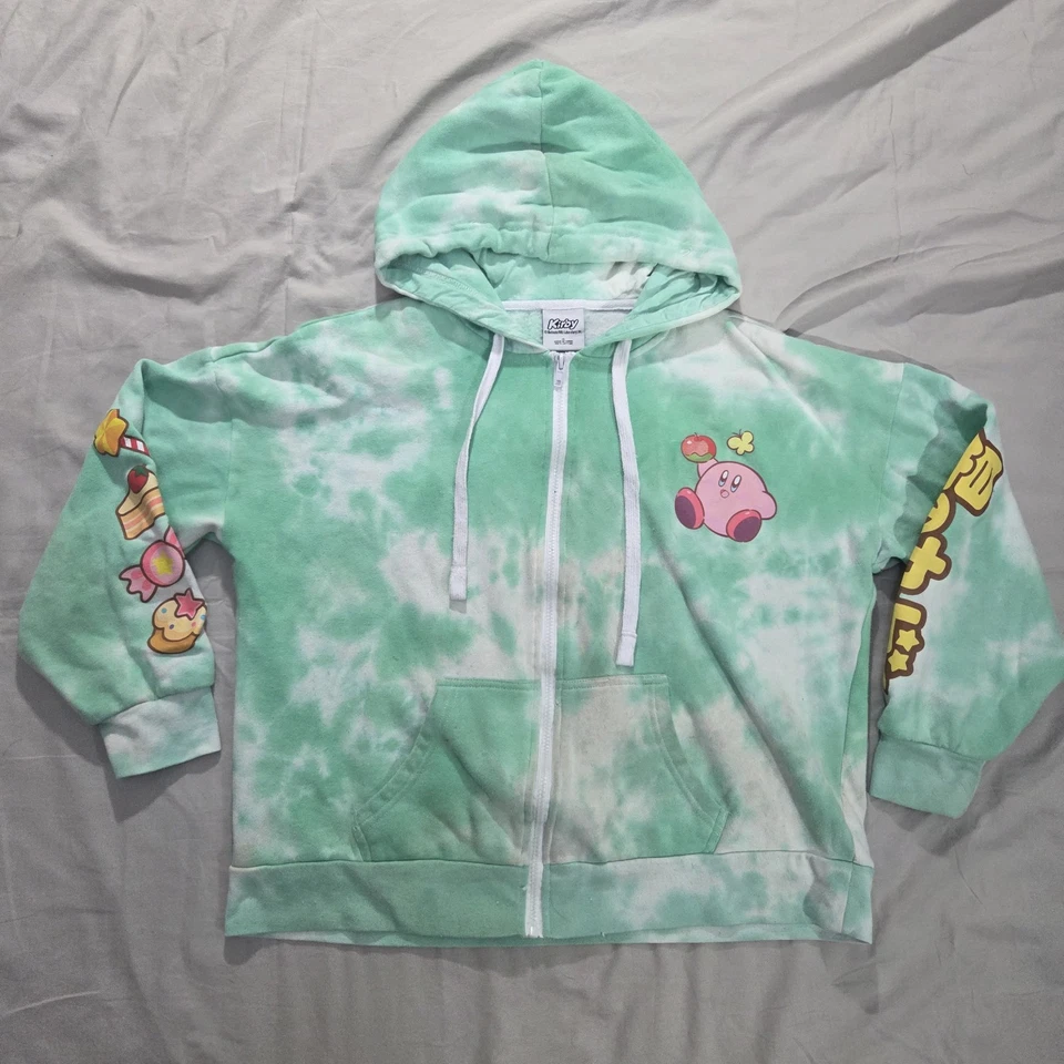 Oficial Nintendo Kirby Land Hombres Talla XL Cremallera Completa Sudadera con Capucha Verde Tie Dye Gráfico Foto 3 de 4