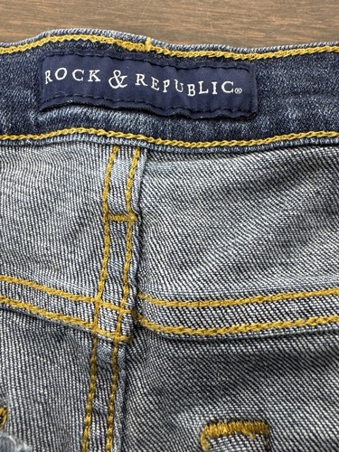 Rock & Republic Denim Shorts 16 Hula Distressed Torn Pockets Red Blue Americana - Picture 7 of 9