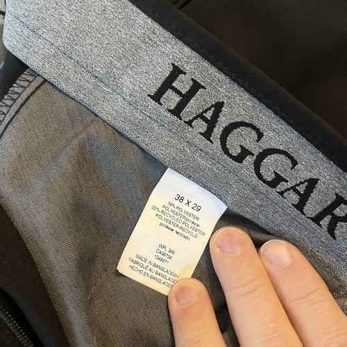 Haggar Mens 38x29 Classic Fit Dark Black Flat Front Dress Pants - Picture 2 of 2