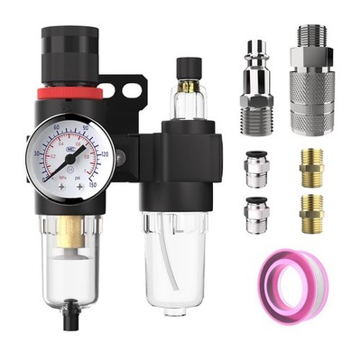 Air Pressure Regulator NPT 1/4 Inline Water Separator Pneumatic Filter Gauge