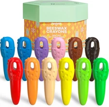 Mess Free Beeswax Crayons for Toddlers, Made 12 Count (Pack of 1), Multicolor 