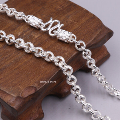 Pure 999 Fine Silver Necklace Man's 6mm Auspicious Cloud Rolo Link Chain 20inchL