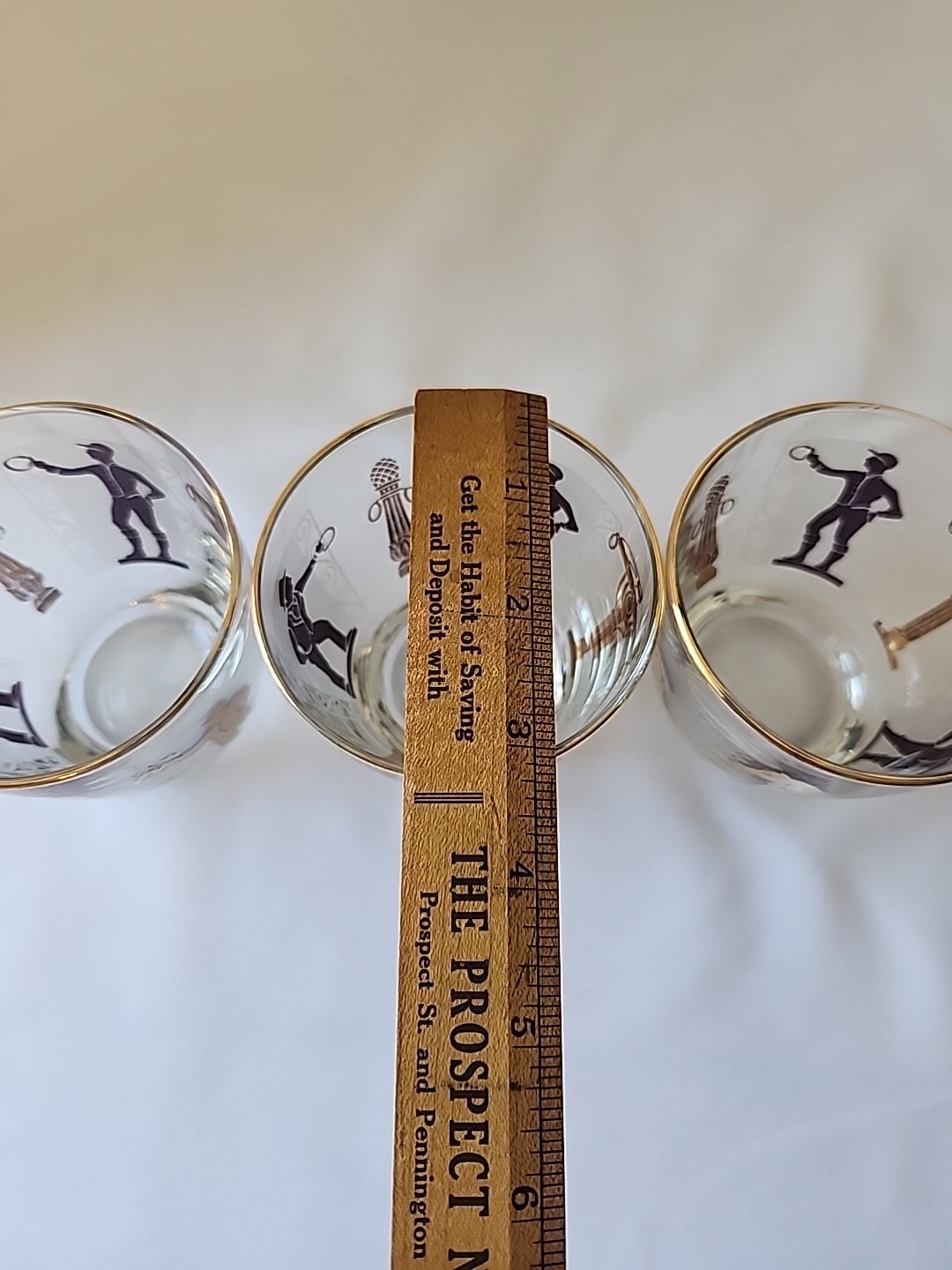 Equestrian Horse Jockey Gold Double Old Fashion Cocktail Barware 4 Glass Set