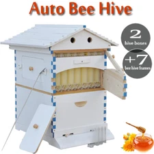 Auto Seeping Bee Hive Beekeeping Brood Wooden House Bee Boxes &7 Beehive Frames