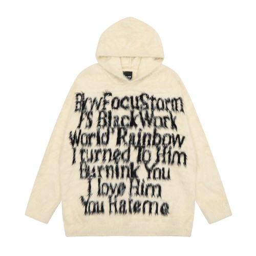 Letter Sweater Men and Women Fall Winter Street Loose Couple Sweater Top - Picture 3 of 30