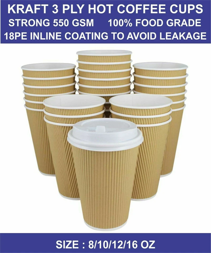 Disposable Coffee Cups Paper Cups Kraft Cups For Hot Drinks Triple Layer Cups - Image 2 of 4